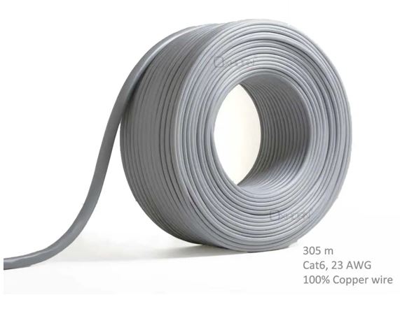 8ware-CB-CAT6-305-Network Cable Cat6 305m Roll Un-shielded twisted pair UTP 23AWG PVC solid pure 0.56mm copper wire Grey