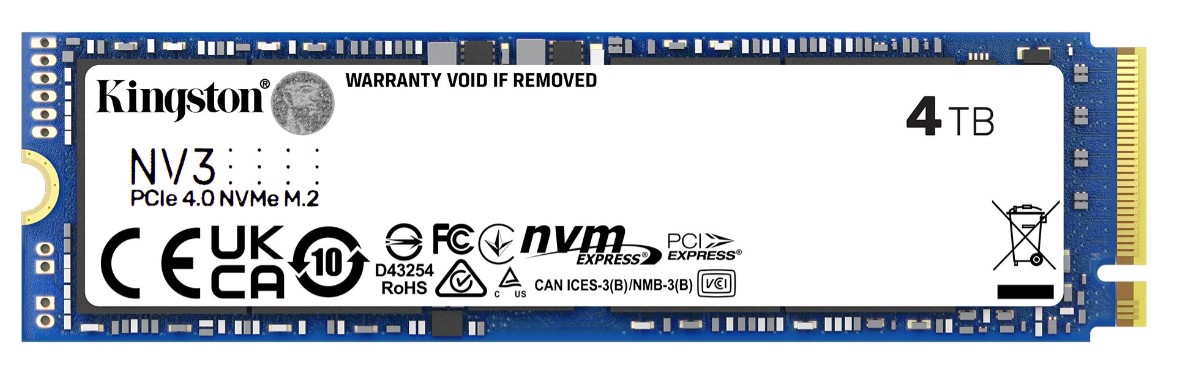 Leader-P-SNV3S/4000G-Kingston SNV3S NV3 4TB PCle 4.0x4 NVMe M.2 2280 Gen4 SSD 6000/5000MB/s 3D HAND compaitible Notebook and SFF 5Y Limited (LS)