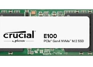 Micron (Crucial)-P-CT1000E100SSD8-P-Crucial E100 1TB Gen4 NVMe SSD 5000/4500 MB/s R/W 80TBW 350K/460K IOPS 1M hrs MTTF M.2 2280 PCIe4 3yrs ~Crucial P3 CT1000P3SSD8