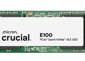 Micron (Crucial)-P-CT2000E100SSD8-P-Crucial E100 2TB Gen4 NVMe SSD 5000/4500 MB/s R/W 100TBW 350K/460K IOPS 1M hrs MTTF M.2 2280 PCIe4 3yrs ~Crucial P3 Plus