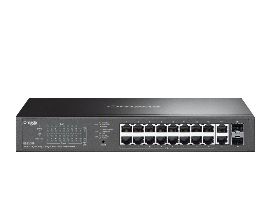 TP-LINK-ES220GP-TP-Link ES220GP Omada 20-Port Gigabit Easy Managed Switch with 16-Port PoE+