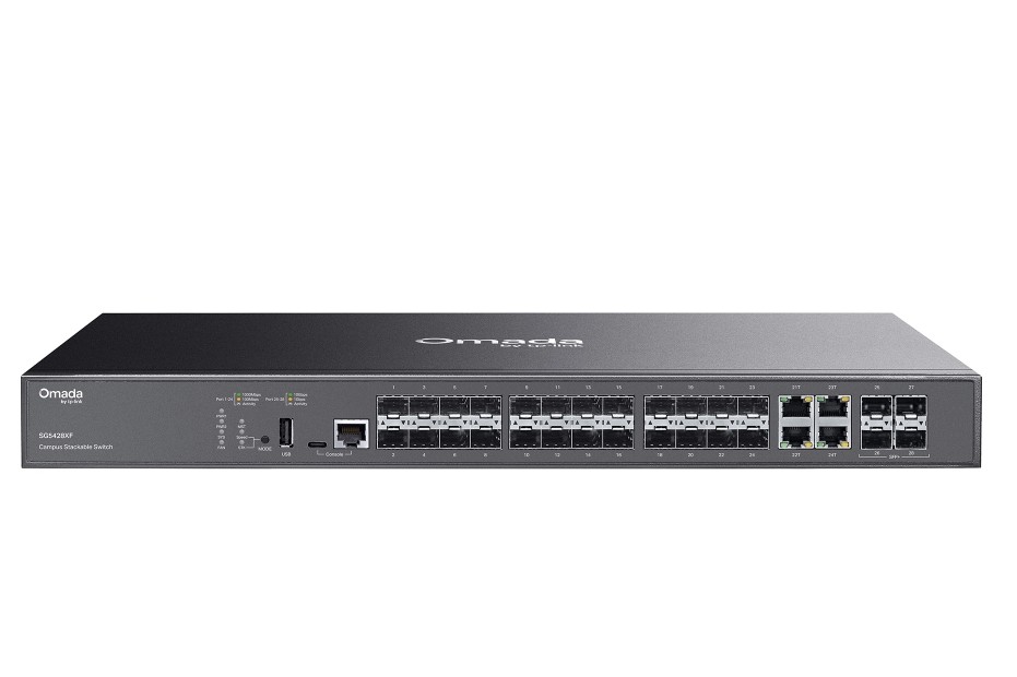 TP-LINK-SG5428XF-TP-Link SG5428XF Omada Campus 24-Port SFP Stackable Lite L3 Managed Switch with 4× 10G Slots