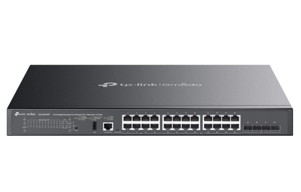 TP-LINK-SG5428XMPP-TP-Link SG5428XMPP Omada 24-Port Gigabit Stackable Lite L3 Managed PoE++ Switch with 4× 10G Slots