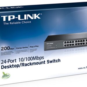 TP-LINK-TL-SF1024D-TP-Link TL-SF1024D 24-Port 10/100Mbps Rackmount Unmanaged Switch energy-efficient Supports MAC 13-inch Desktop steel case 4.8 Gbps Switching Cap