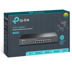 TP-LINK-TL-SG1008-TP-Link TL-SG1008 8-Port Gigabit Unmanaged Switch 13" Desktop Rackmountable Steel Case Fanless Supports MAC address 802.1p/DSCP QoS