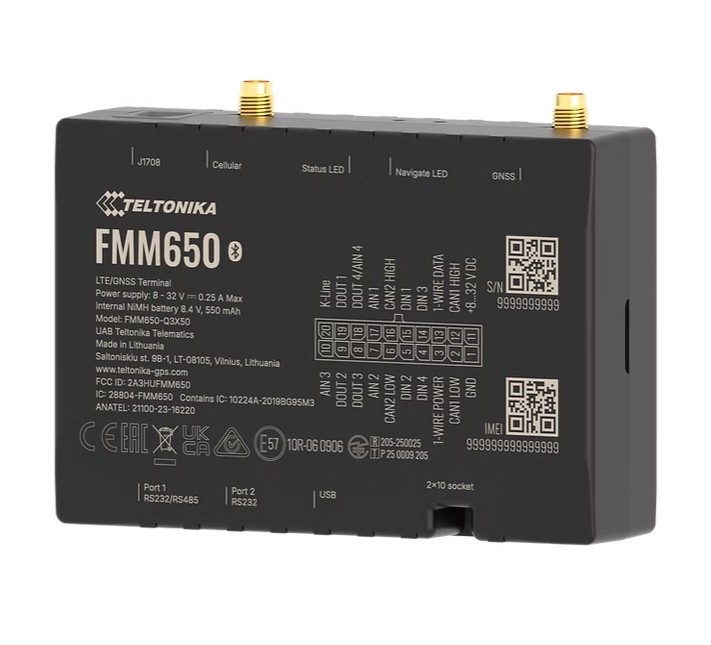Teltonika-FMM650Y3FE01-Teltonika FMM650 4G LTE Cat M1 tracker for advanced applications with high capacity backup battery and external antennas