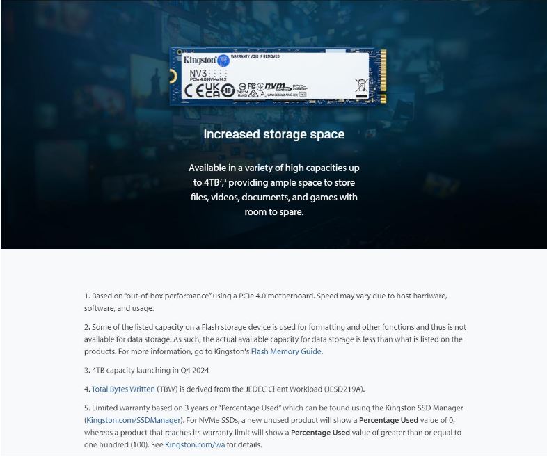 Leader-P | Kingston SNV3S NV3 500G PCle 4.0x4 NVMe M.2 2280 Gen4 SSD 5000/3000MB/s 3D HAND compaitible Notebook and SFF 5Y Limited (LS) | SNV3S/500G - Image 3