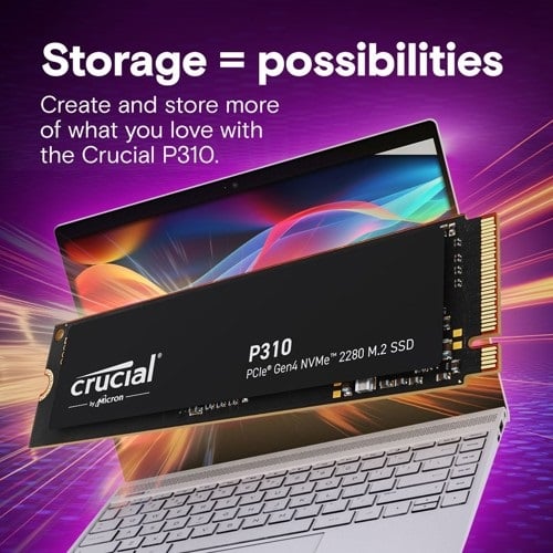 Micron (Crucial) | Crucial P310 1TB Gen4 2280 NVMe SSD 7100/6000 MB/s R/W 220TBW 1000K/1200K IOPS 1.5M hrs MTTF Full-Drive Encryption M.2 PCIe4 5yrs | CT1000P310SSD8 - Image 2