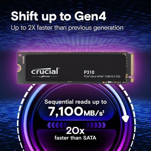 Micron (Crucial) | Crucial P310 1TB Gen4 2280 NVMe SSD 7100/6000 MB/s R/W 220TBW 1000K/1200K IOPS 1.5M hrs MTTF Full-Drive Encryption M.2 PCIe4 5yrs | CT1000P310SSD8 - Image 3