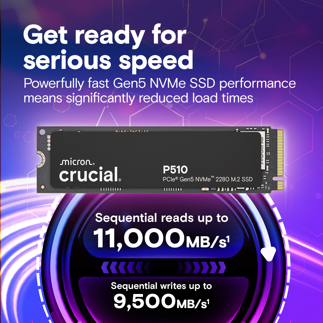 Micron (Crucial)-P | Crucial P510 1TB Gen5 2280 NVMe M.2 SSD 11,000 / 9,500 MB/s R/W 600TBW 1.5M IOPS 1.5M hrs MTTF Full-Drive Encryption 5yrs ~CT1000P310SSD8 | CT1000P510SSD8-P - Image 3