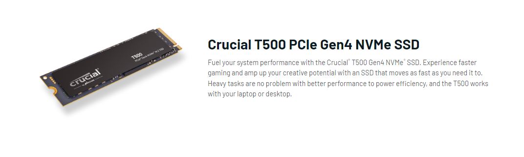 Micron (Crucial) | Crucial T500 1TB Gen4 NVMe SSD - 7300/6800 MB/s R/W 600TBW 1440K IOPs 1.5M hrs MTTF Acronis True Image Adobe Creative Cloud for PS5 ~MZ-V8P1T0BW | CT1000T500SSD8 - Image 2