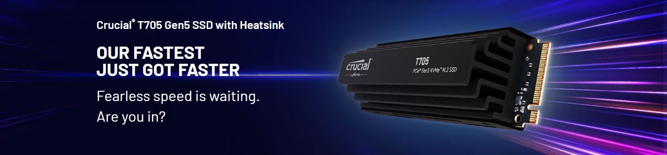 Micron (Crucial) | Crucial T705 1TB Gen5 NVMe SSD Heatsink - 13600/10200 MB/s R/W 600TBW 1400K IOPs 1.5M hrs MTTF DirectStorage for Intel 14th Gen  AMD Ryzen 7000 | CT1000T705SSD5 - Image 1