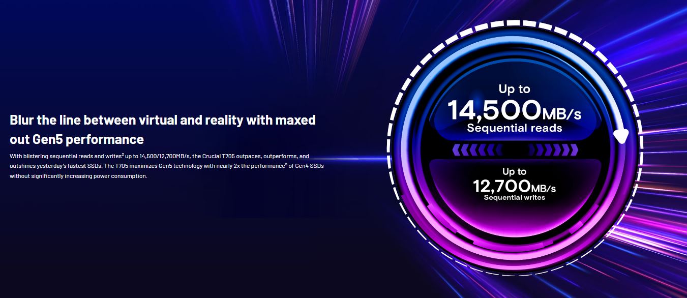 Micron (Crucial) | Crucial T705 2TB Gen5 NVMe SSD - 14500/12700 MB/s R/W 1200TBW 1550K IOPs 1.5M hrs MTTF DirectStorage for Intel 14th Gen  AMD Ryzen 7000 | CT2000T705SSD3 - Image 3
