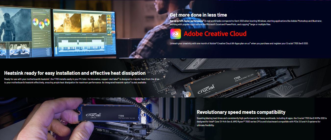 Micron (Crucial) | Crucial T705 2TB Gen5 NVMe SSD - 14500/12700 MB/s R/W 1200TBW 1550K IOPs 1.5M hrs MTTF DirectStorage for Intel 14th Gen  AMD Ryzen 7000 | CT2000T705SSD3 - Image 4