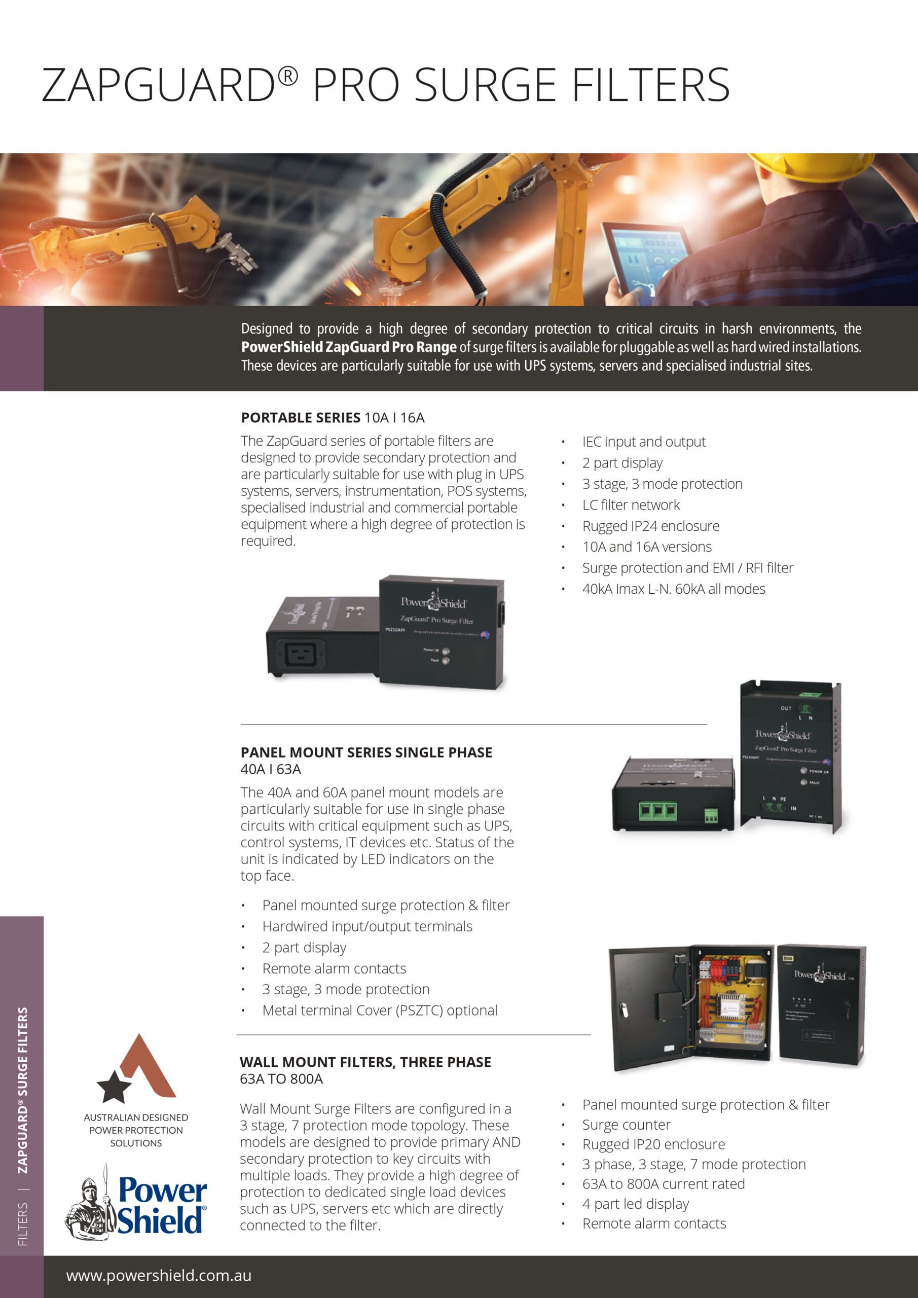 PowerShield | PowerShield 40 Amp Panel Mount Surge Filter, 1:1 phase, provides robust protection against power surges for large systems | PSZ40APF - Image 1