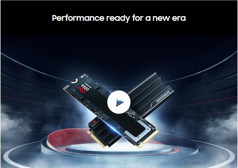 Samsung | Samsung 9100 PRO 4TB PCIe Gen5 NVMe SSD Heatsink 14800MB/s 13400MB/s R/W 2200K/2600K IOPS 2400TBW 1.5M hrs V-NAND TLC AES 256-bit Encryption 5yr wty | MZ-VAP4T0CW - Image 1