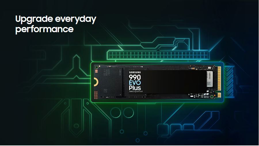 Samsung | Samsung 990 EVO Plus 2TB PCIe Gen5 NVMe SSD 7250MB/s 6300MB/s R/W 1000K/1350K IOPS 1200TBW 1.5M hrs V-NAND TLC AES 256-bit Encryption 5yr wty | MZ-V9S2T0BW - Image 1