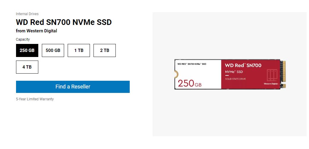 Sandisk | Western Digital WD Red SN700 4TB NVMe NAS SSD 3400MB/s 3100MB/s R/W 5100TBW 550K/520K IOPS M.2 Gen3x4 1.75M hrs MTBF 5yrs wty | WDS400T1R0C-68BDK0 - Image 1