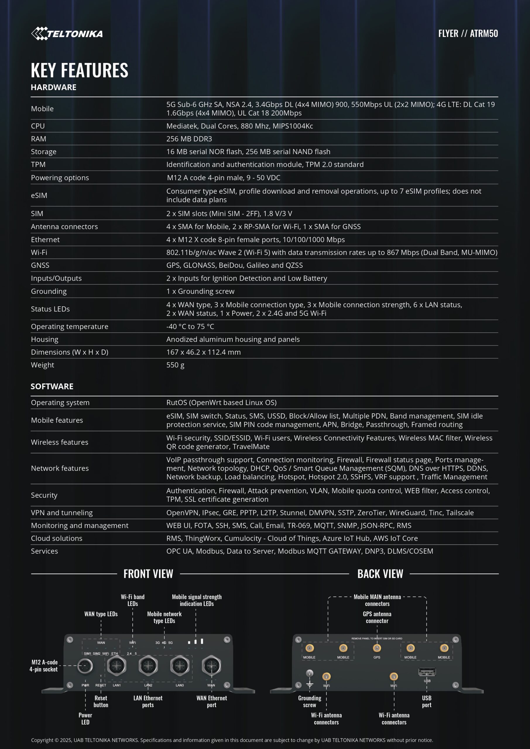 Teltonika | Teltonika ATRM50 5G Router for Transportation, Ultra-High Cellular Speeds, M12 CONNECTORS, DUAL SIM  eSIM, EN 45545-2 and EN 50155, PSU not included | ATRM50 - Image 2