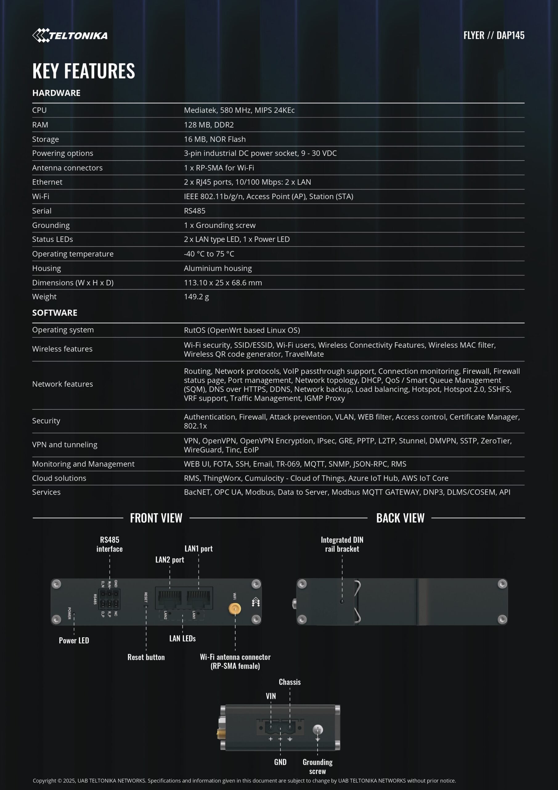 Teltonika | Teltonika DAP145 Industrial RS485 Wi-Fi 4 Access Point, Mesh-Ready with Fast Roaming  DIN-Rail Mount, Robust RS485-to-IP Bridging, PSU excluded | DAP145000000 - Image 2