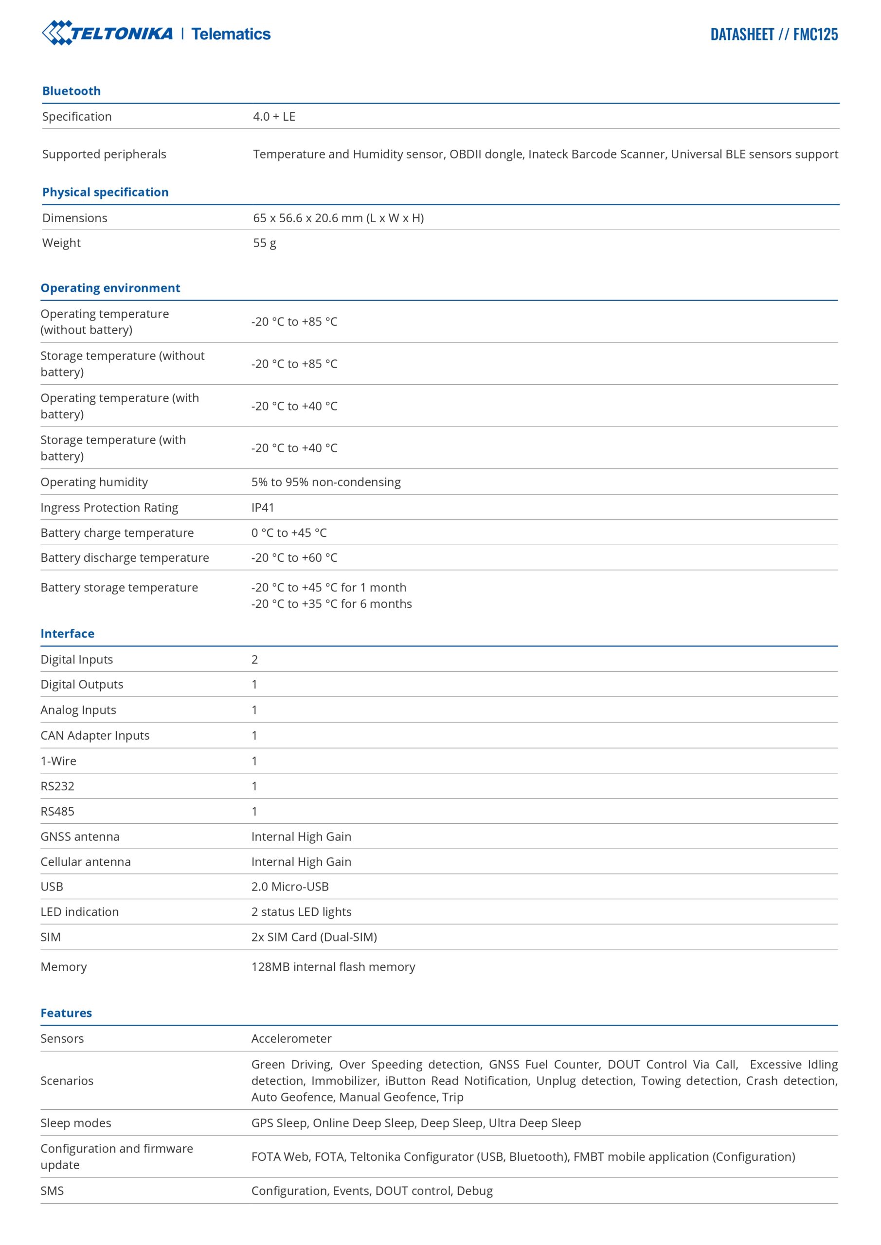 Teltonika | Teltonika FMC125 Advanced LTE Terminal with GNSS and LTE/GSM Connectivity, RS485/RS232 Interfaces and Backup Battery | FMC12547XW01 - Image 3