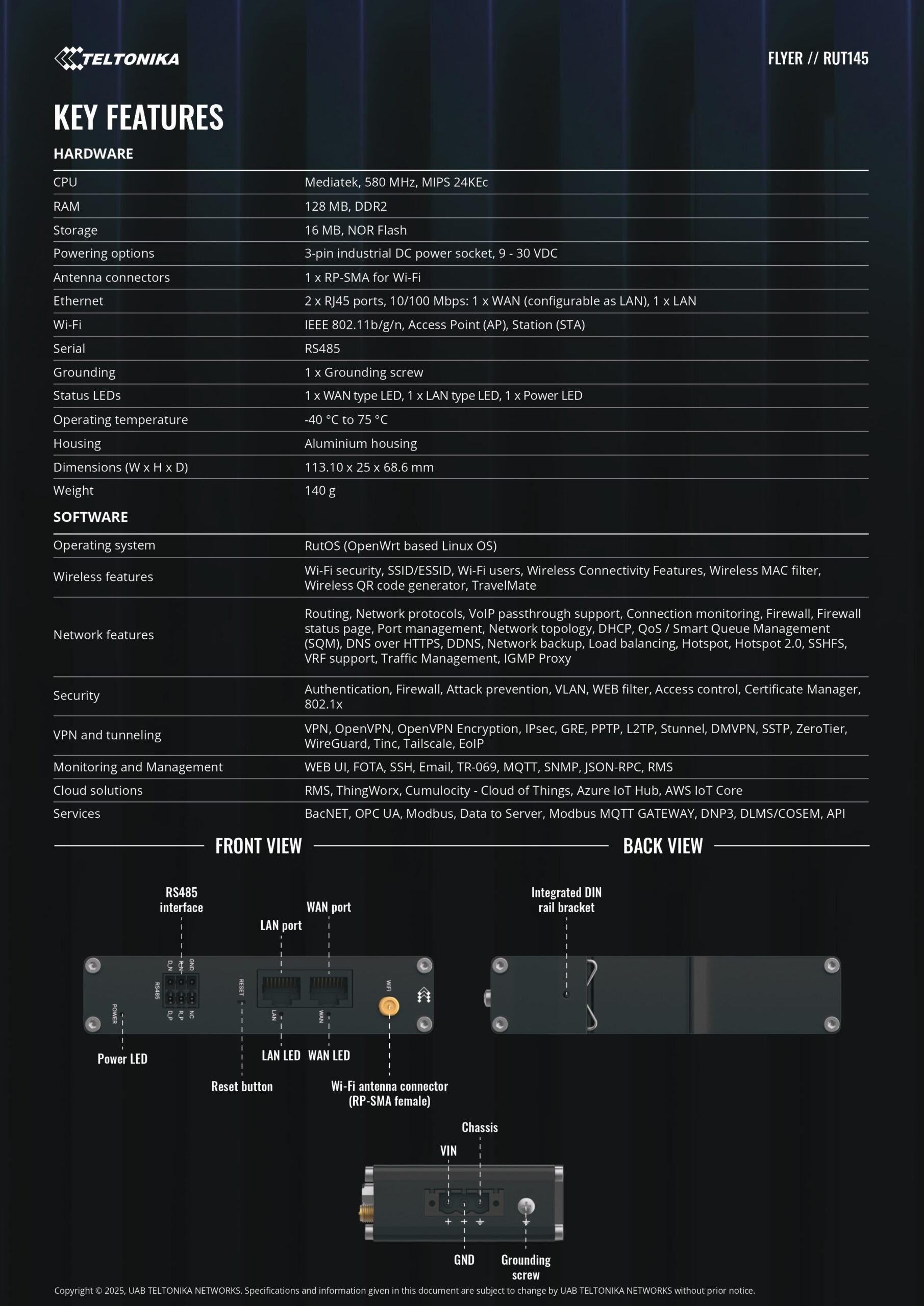 Teltonika | Teltonika RUT145 Industrial RS485 Router, Wi-Fi Ethernet Connectivity, Industrial Data Collection-Ready with RMS Support, PSU Excluded | RUT145000000 - Image 2