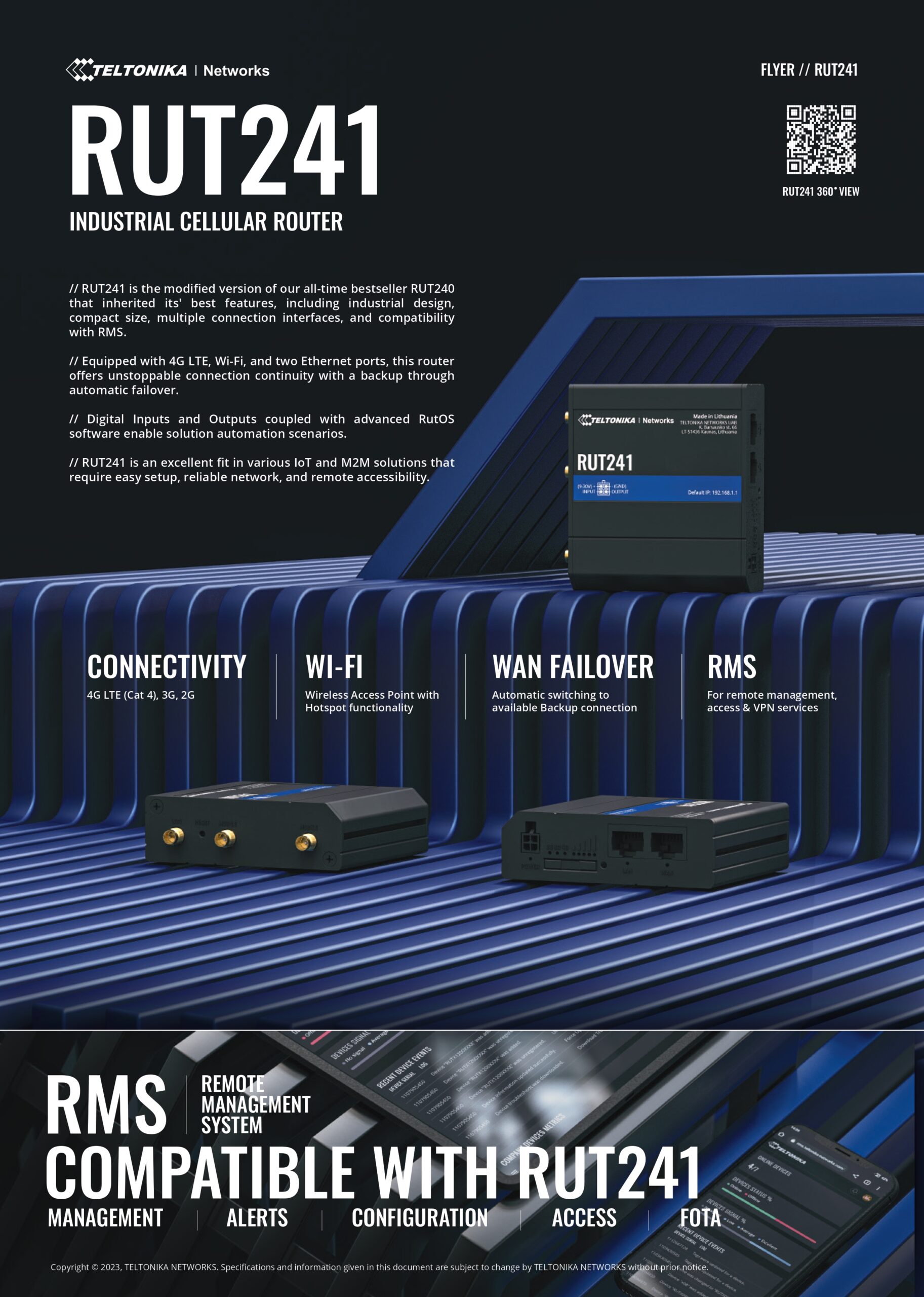 Teltonika | Teltonika RUT241 Industrial Cellular Router, Instant LTE Failover, Compact and Powerful Industrial 4G LTE Router/Firewall, PSU included | RUT241065000 - Image 1