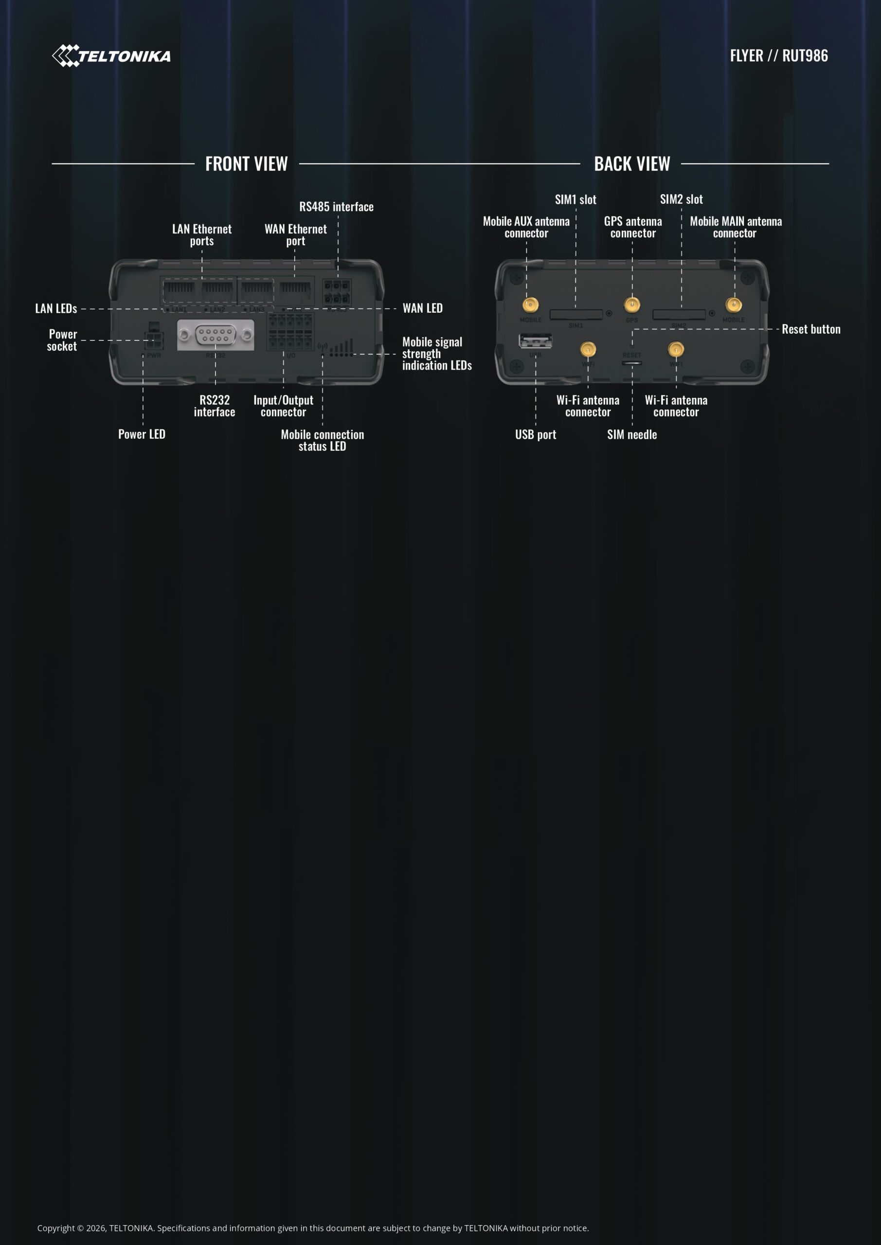Teltonika | Teltonika RUT986 INDUSTRIAL GLOBAL LTE CAT 4 ROUTER, Telit Cat 4 Modem, 4x Ethernet Ports, PSU included | RUT986000400 - Image 3