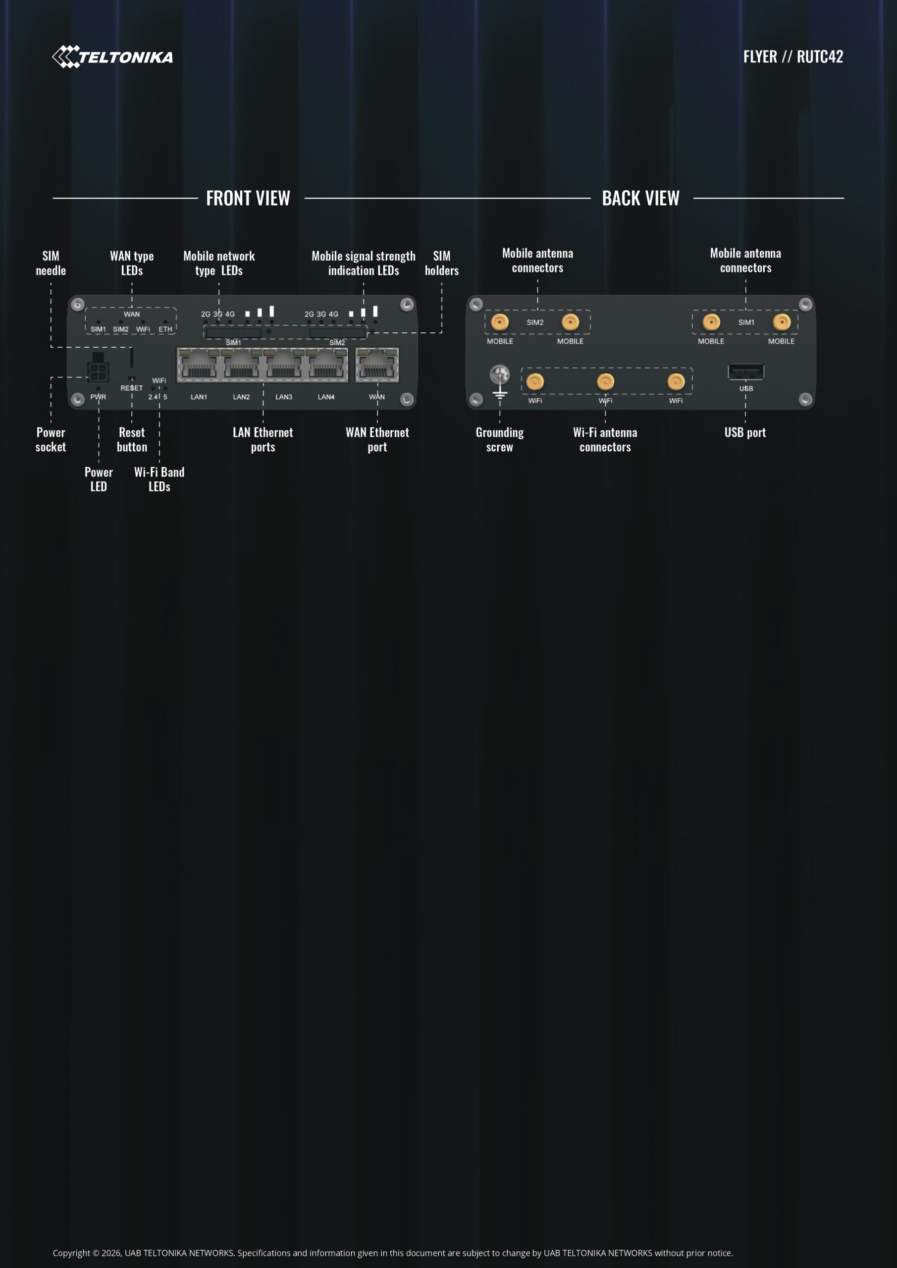Teltonika | Teltonika RUTC42 DUAL MODEM EDGE ROUTER, LTE Cat 4 with dual modem, failover, load balancing, WI-FI 6, 5x Gigabit Ethernet Ports, PSU included. | RUTC42000400 - Image 3