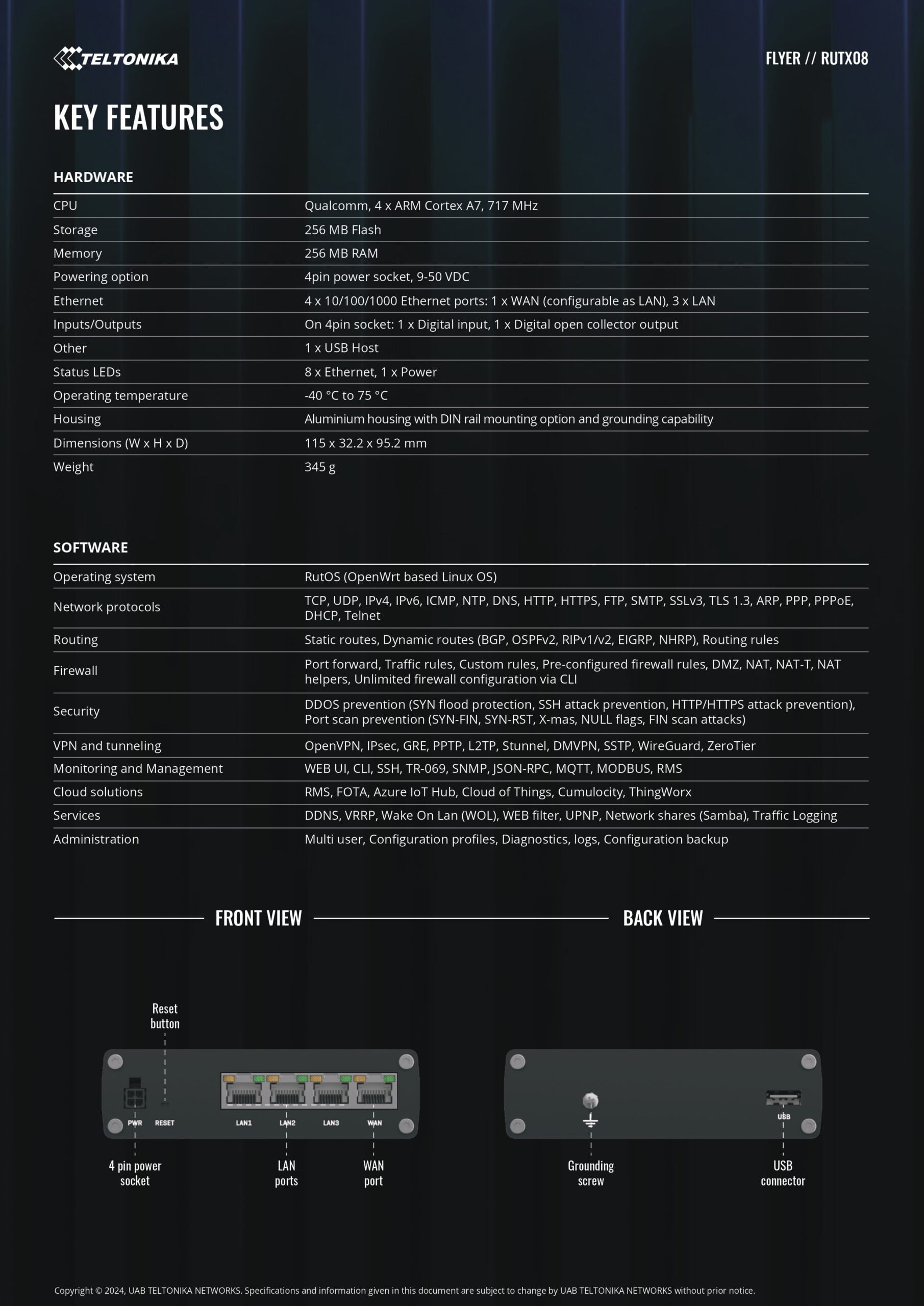 Teltonika | Teltonika RUTX08 Industrial Ethernet Router, Next Gen VPN Router for Professional Applications, Quad-Core CPU, 256 MB RAM, PSU included | RUTX08000400 - Image 2