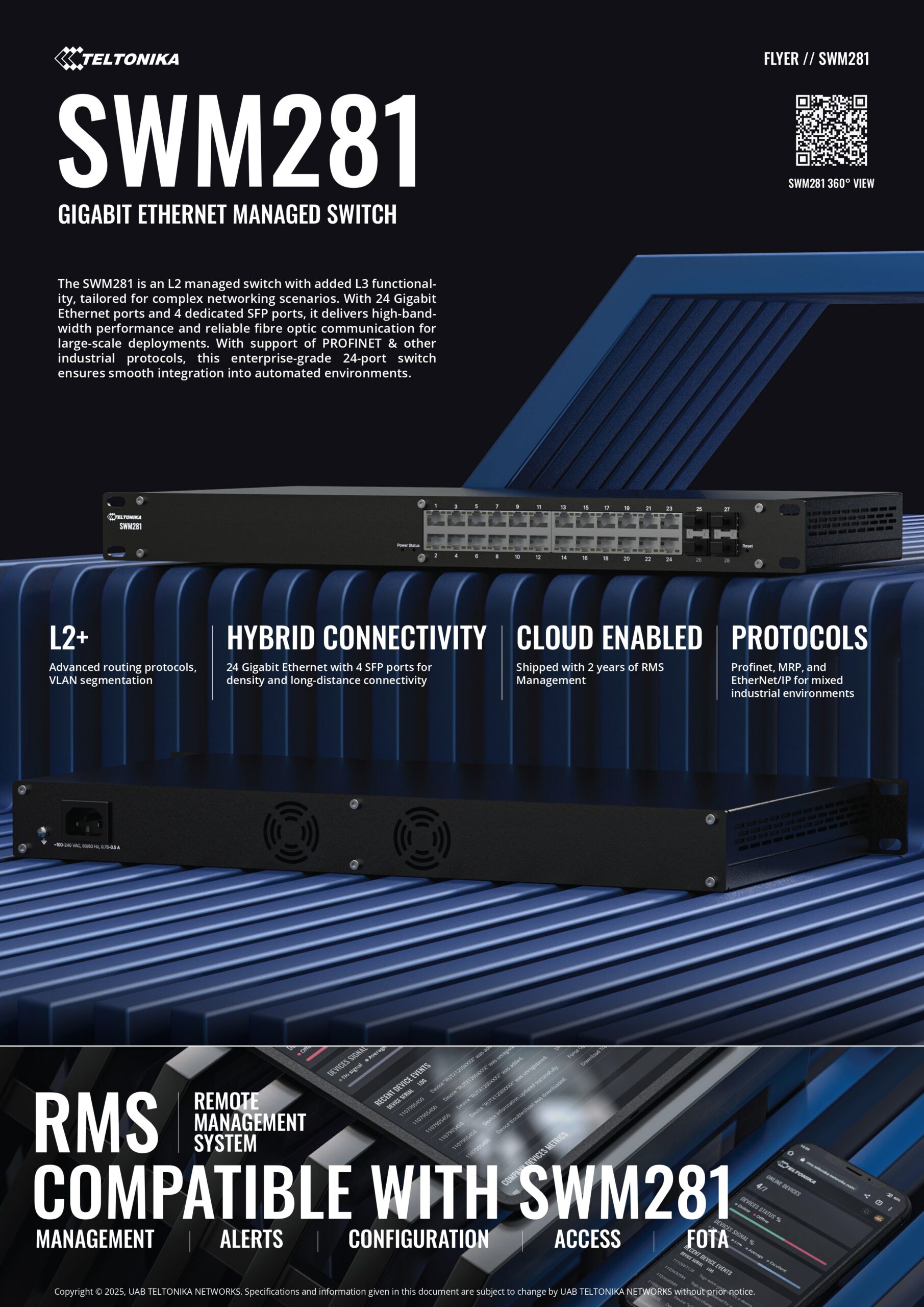 Teltonika | Teltonika SWM281 Gigabit Ethernet managed switch, 24 Gigabit Ethernet with 4 SFP ports, VLAN segmentation, 2-year free RMS | SWM281 - Image 1
