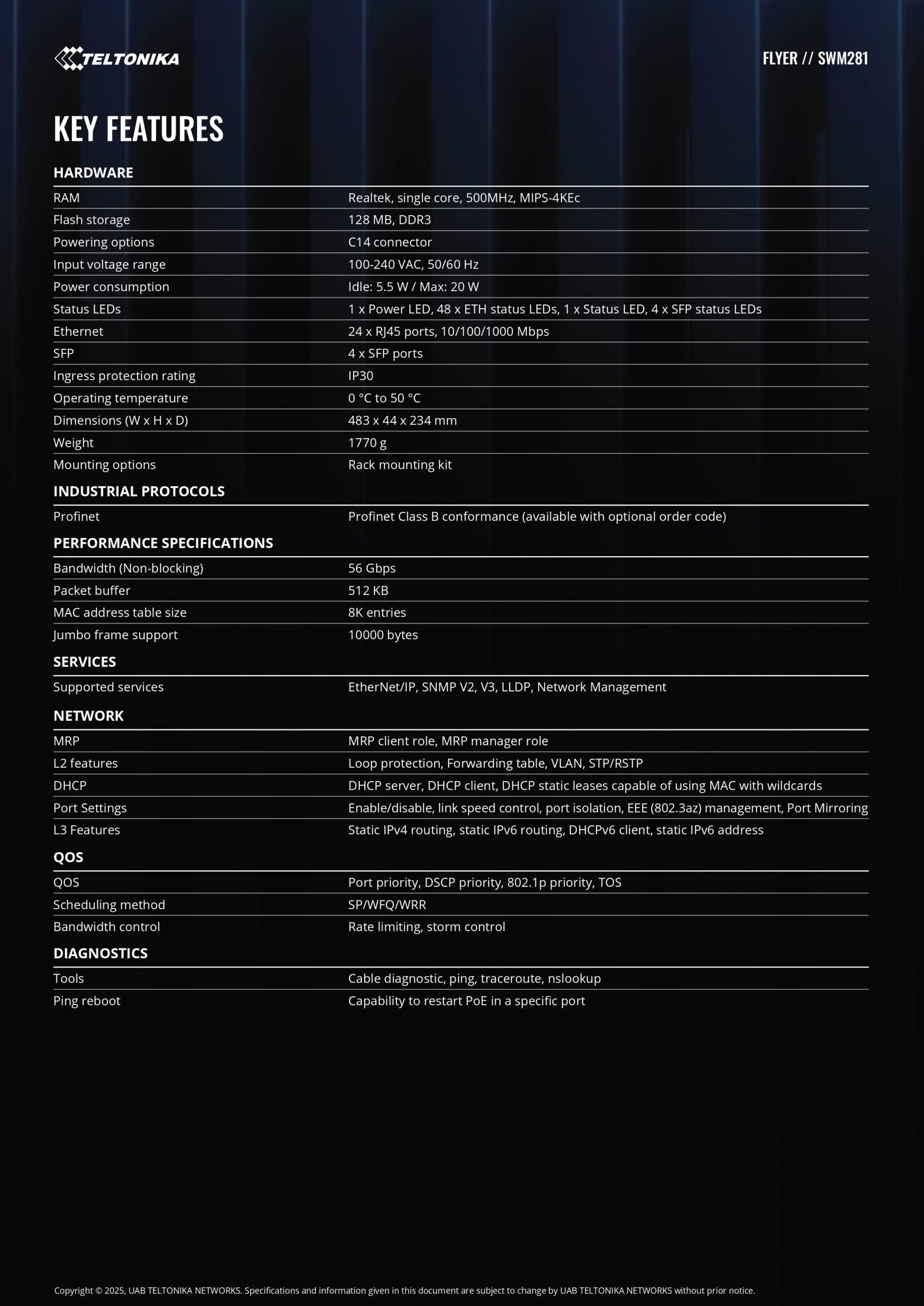 Teltonika | Teltonika SWM281 Gigabit Ethernet managed switch, 24 Gigabit Ethernet with 4 SFP ports, VLAN segmentation, 2-year free RMS | SWM281 - Image 2