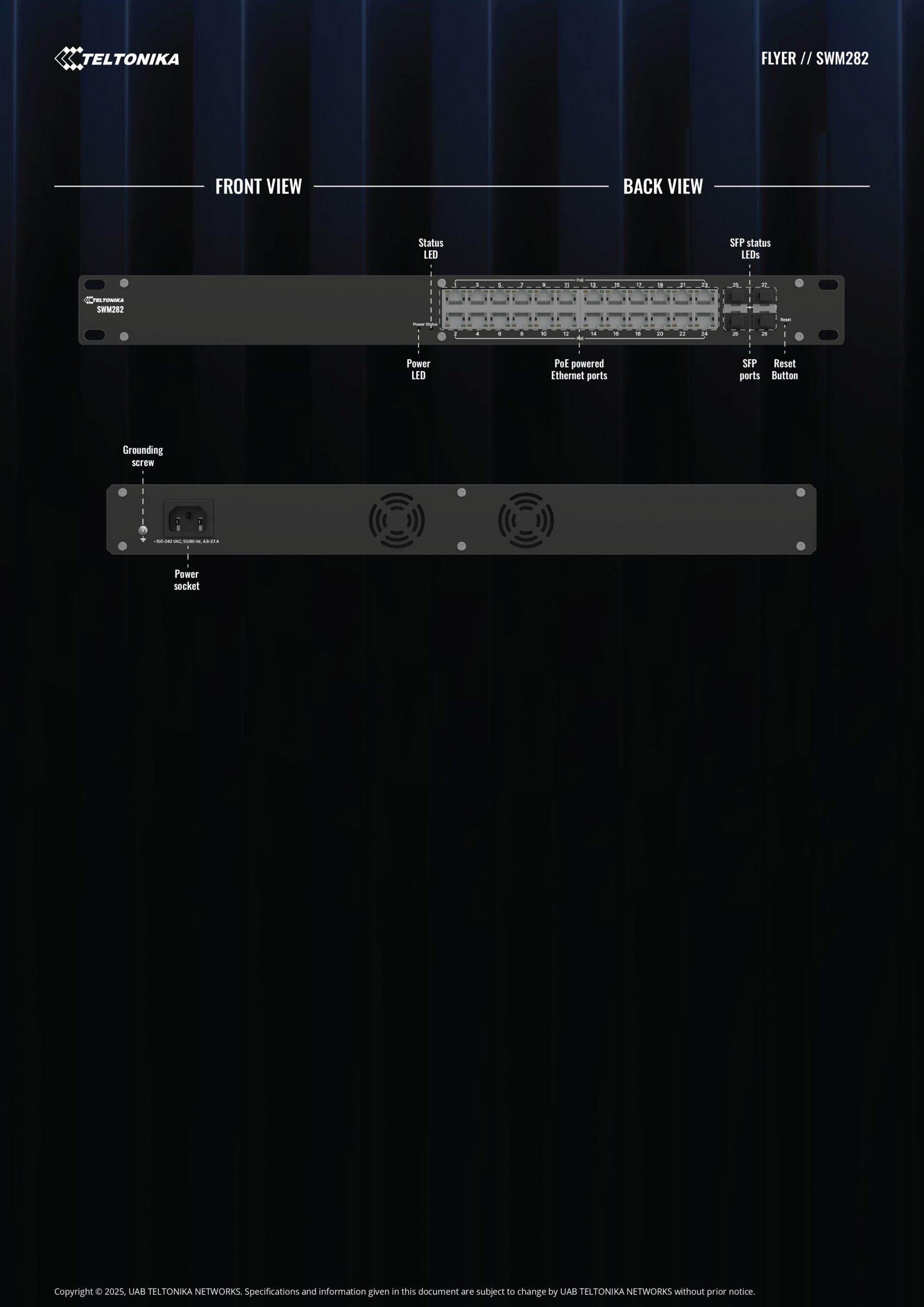 Teltonika | Teltonika SWM282 PoE+ managed switch, 24 PoE+ ports with up to 30W per port, 10/100/1000 Mbps, 4 SFP ports, 2 years of Free RMS Management | SWM282000000/SWM282000001 - Image 3