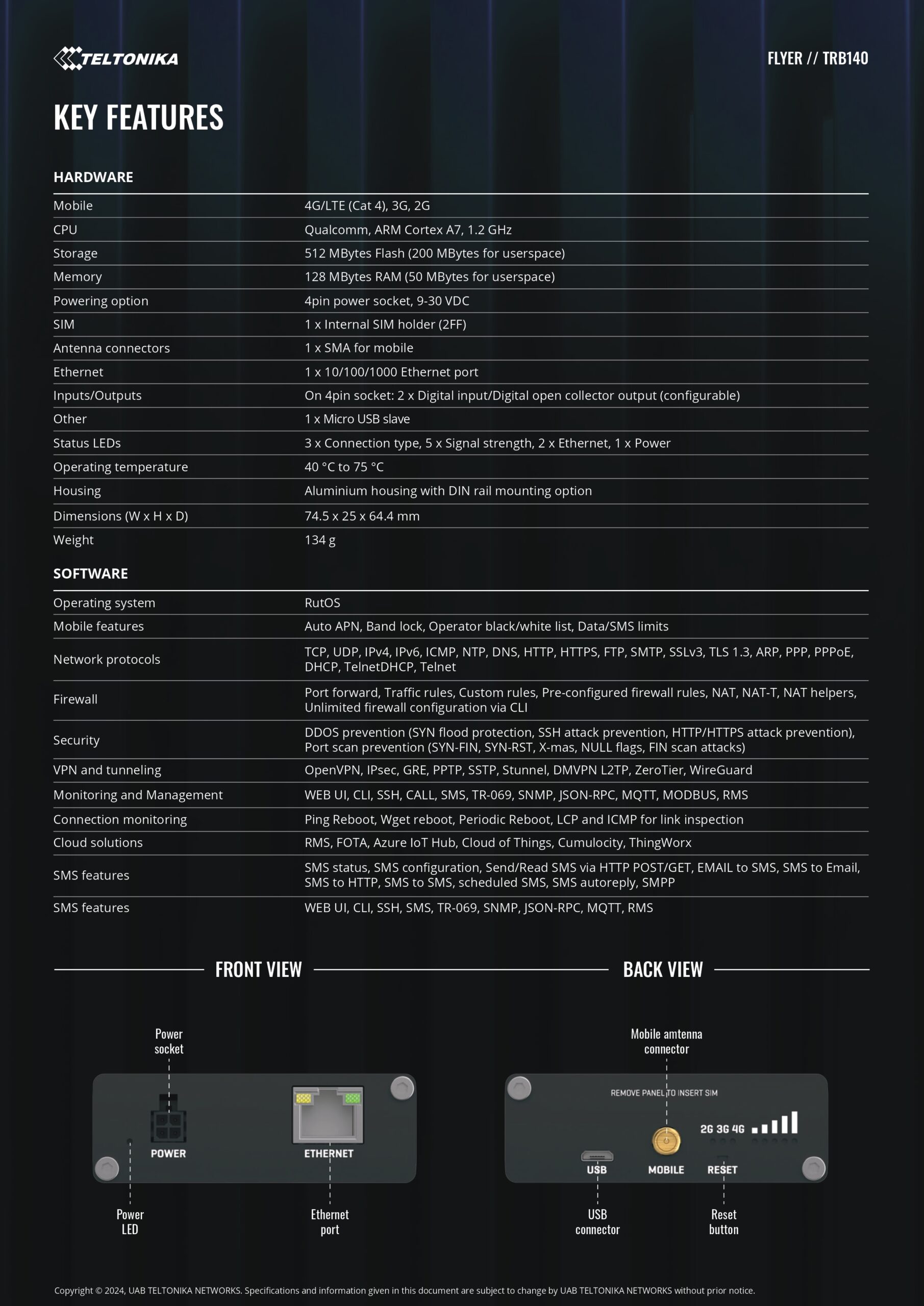 Teltonika | Teltonika TRB140 Industrial Rugged LTE Gateway, 4G/LTE (Cat 4), Compatible with Industrial DNP3  Modbus Communication Protocols, PSU included | TRB140107000 - Image 2