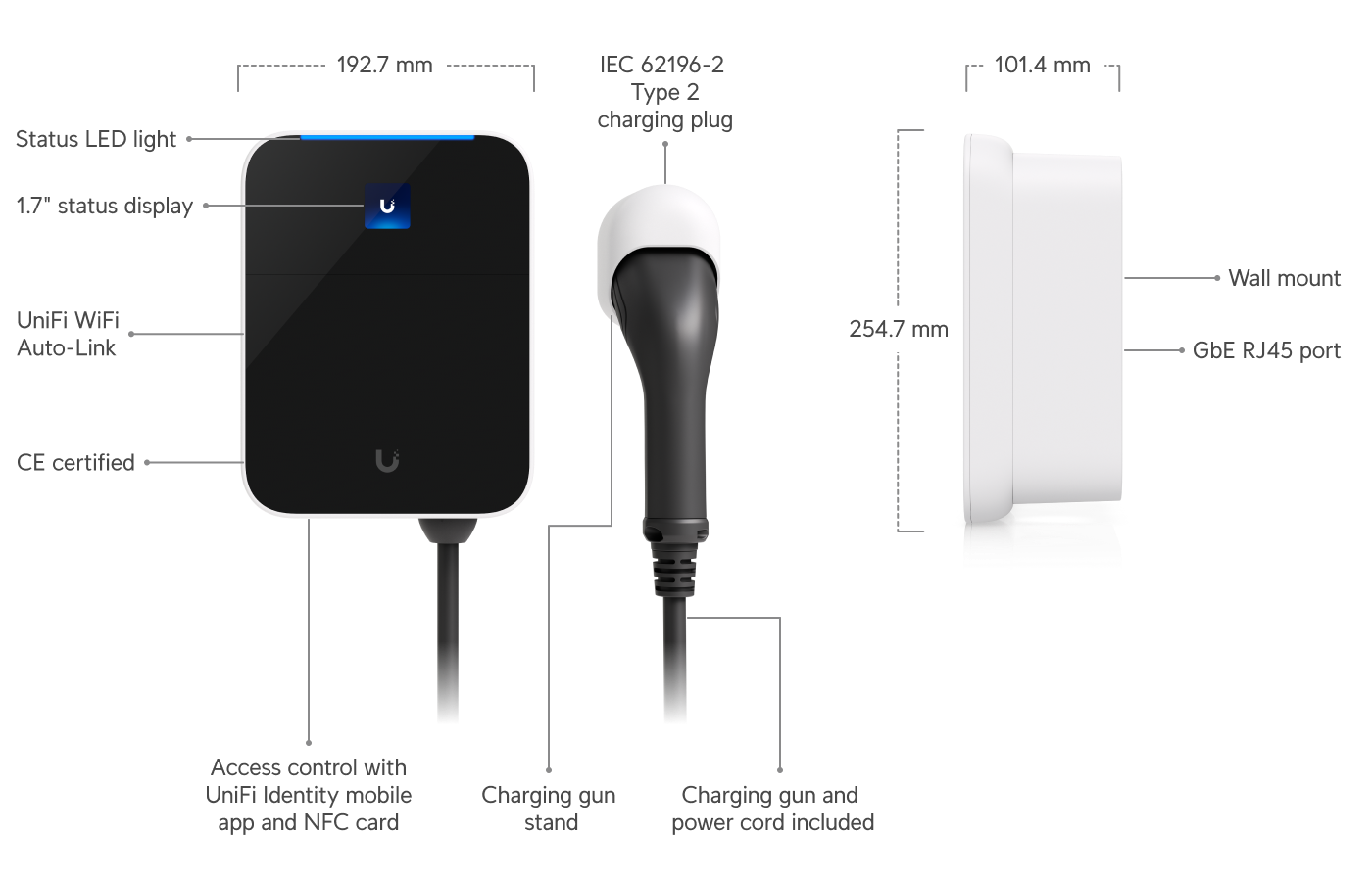 Ubiquiti | Ubiquiti EV Station Lite, Weatherproof, 22 KW 3-Phase Level 2 Electric Vehicle Charging Station, Flexible Access Control. | UC-EV-Station-Lite - Image 1