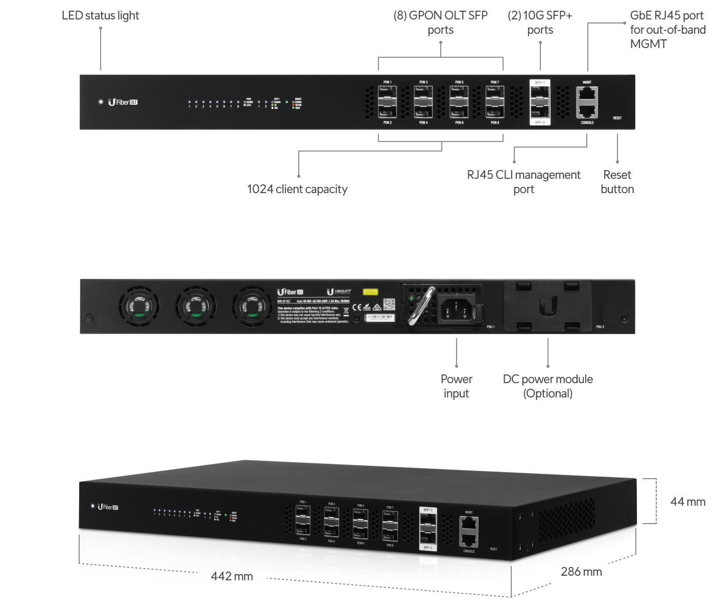 Ubiquiti | Ubiquiti UFiber OLT, Eight-port GPON Optical Line Terminal (OLT), To Manage Fiber Internet Service, Up 1,024 Clients (128 per port), | UF-OLT - Image 1