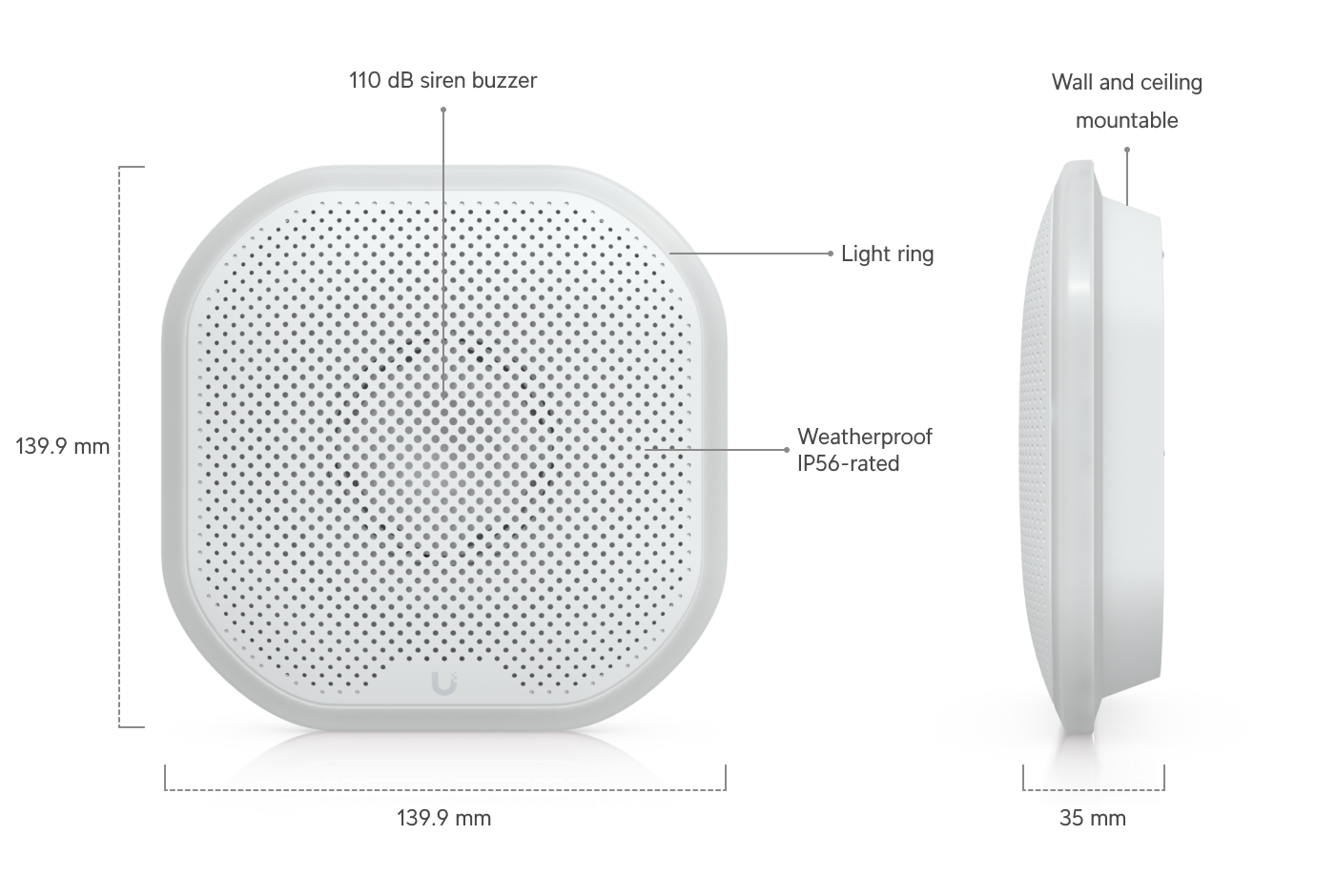 Ubiquiti | Ubiquiti Siren, White, All-weather SuperLink Siren Delivering 110 DB Alarm, Emergency LED Lighting Powered Using Battery, DC Input. | USL-Siren - Image 1