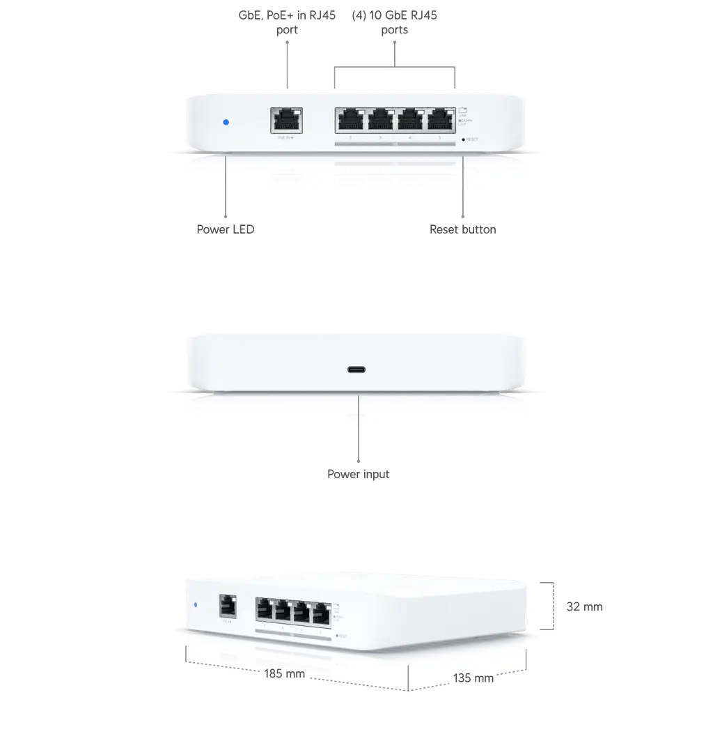 Ubiquiti | Ubiquiti UniFi Switch Flex XG - Layer 2 Switch with (4) 10GbE RJ45 Ports and (1) GbE, 802.3at PoE+ RJ45 Input, | USW-Flex-XG - Image 1