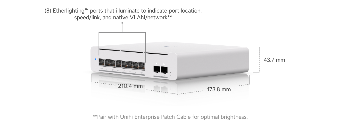 Ubiquiti | Ubiquiti Pro XG 8 PoE, Compact Desktop/Wall-mountable, Professional-grade 8-port, Layer 3 Etherlighting  PoE++ Switch With (8) 10 GbE, (2) 10G SFP+ | USW-Pro-XG-8-PoE - Image 2