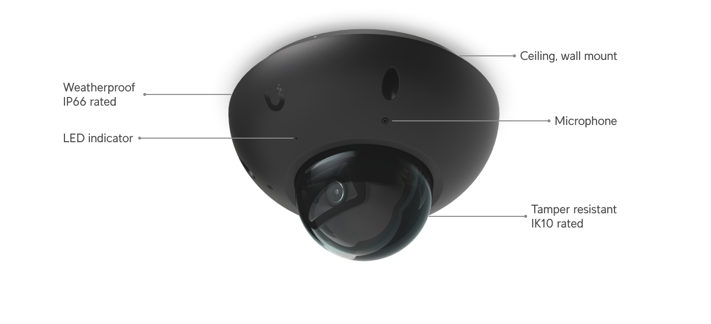 Ubiquiti | Ubiquiti G6 Dome,Black,All weather,Vandal-proof 4K PoE Camera,1/1.8 8MP Image Sensor,Multi-TOPS AI Engine,Longrange IR NightVision,*Avail for DealReg* | UVC-G6-Dome-B - Image 2