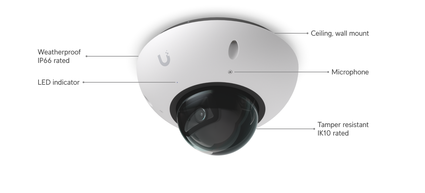 Ubiquiti | Ubiquiti G6 Dome,White,All-weather,Vandal-proof 4K PoE Camera,1/1.8 8MP Image Sensor,Multi-TOPS AI Engine,Long-range IR NightVision*Avail for DealReg* | UVC-G6-Dome-W - Image 2