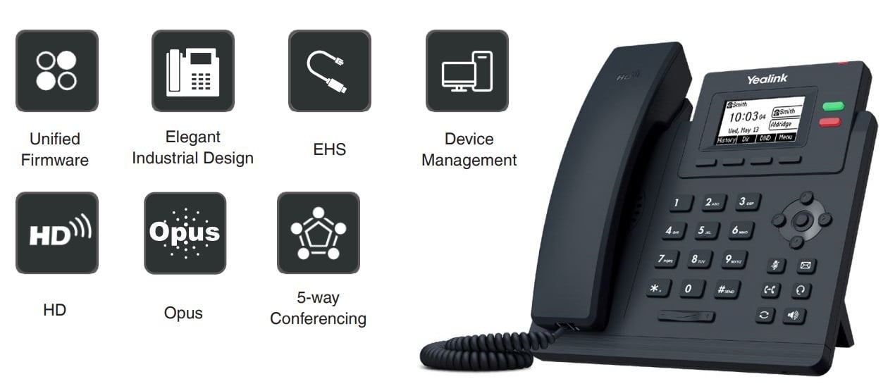 Yealink | Yealink T31P 2 Line IP phone Entry-level, 132x64 LCD, PoE. No Power Adapter included, Zoom, HD Voice, 5-Way Local Conference, Unified Firmware | SIP-T31P - Image 1