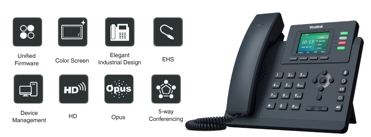 Yealink | Yealink T33G 4 Line IP phone Entry-level, 320x240 Colour Display, Dual Gigabit Ports, PoE, HD Voice Quality, No Power Adapter included, Zoom, HD Voice | SIP-T33G - Image 1