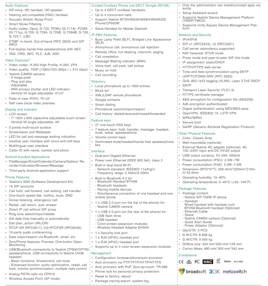 Yealink | Yealink T58W 16 Line IP HD Android Phone, 7
