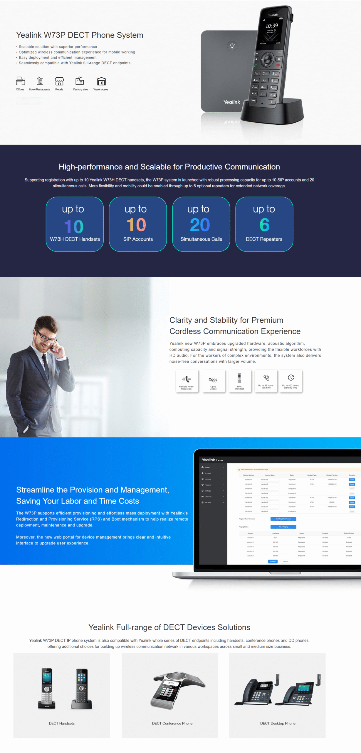 Yealink | Yealink W73P High-Performance IP DECT Solution including W73H Handset and W70B Base Station, Up to 20 simultaneous calls, Flexible Noise Reduction | W73P - Image 1