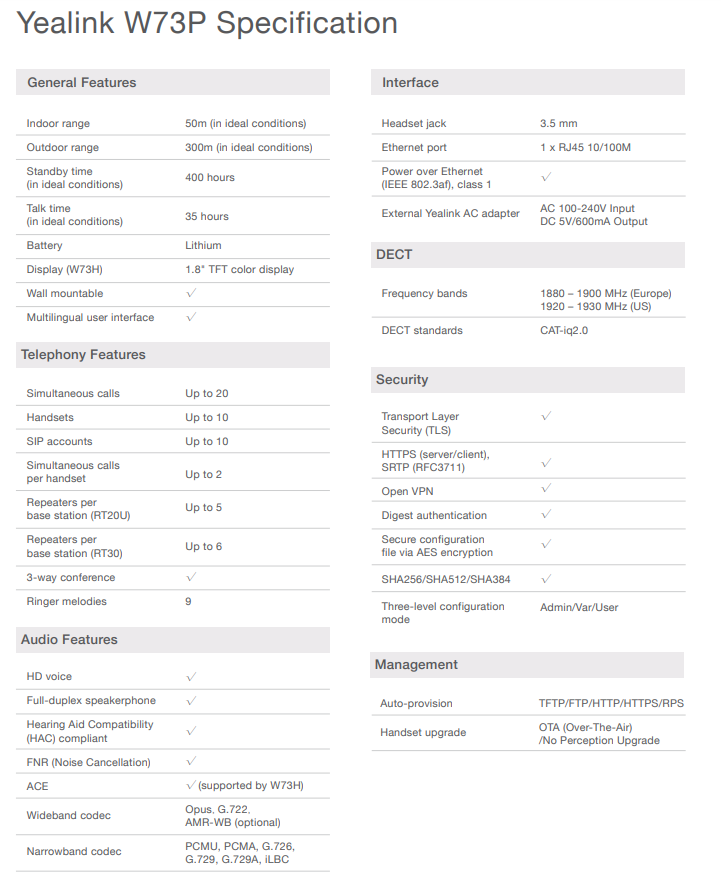 Yealink | Yealink W73P High-Performance IP DECT Solution including W73H Handset and W70B Base Station, Up to 20 simultaneous calls, Flexible Noise Reduction | W73P - Image 2