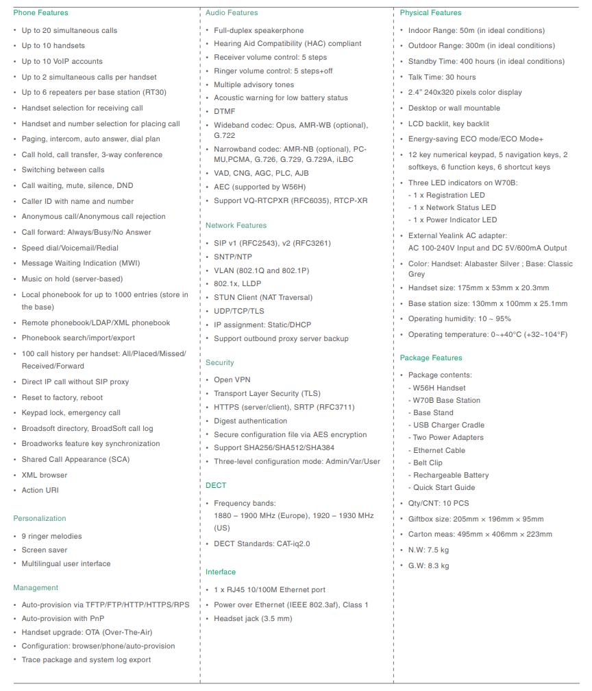 Yealink | Yealink W76P High-Performance IP DECT Solution including W56H Handset and W70B Base Station, Up to 20 simultaneous calls, Flexible Noise Reduction | W76P - Image 2