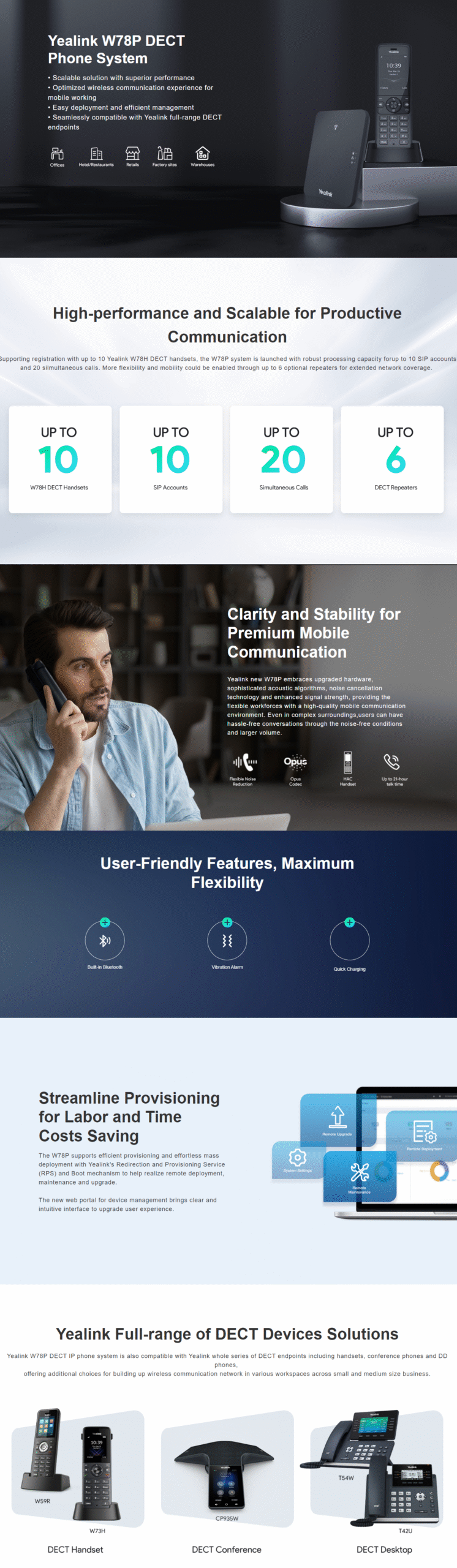 Yealink | Yealink W78P Wireless DECT Phone System, Solution including W70B Base Station and 1x W78H Handset, Scalable solution, optimised wireless communication | W78P - Image 1