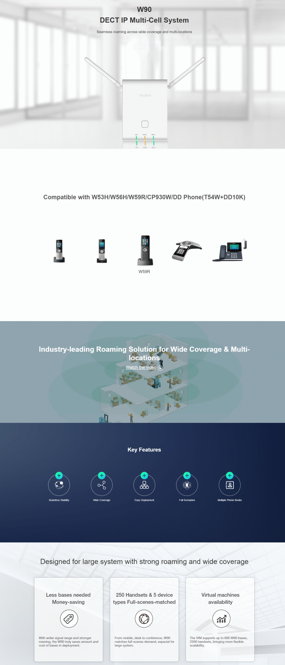 Yealink | Yealink W90B Multicell DECT Base Station, support W53H,W56H,CP930W and DD Phone, PoE support, Wallmount only | W90B - Image 1