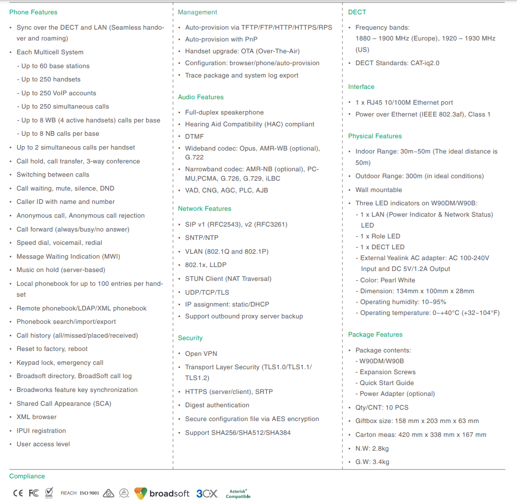 Yealink | Yealink W90B Multicell DECT Base Station, support W53H,W56H,CP930W and DD Phone, PoE support, Wallmount only | W90B - Image 3